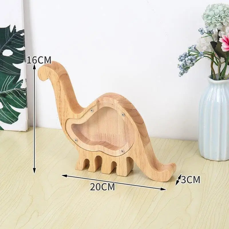 Holz Tier Sparschwein Transparent Katze Elefant Dinosaurier Holz Carving Sparschwein Kinder Sparschwein Lagerung Jar Desktop Decor