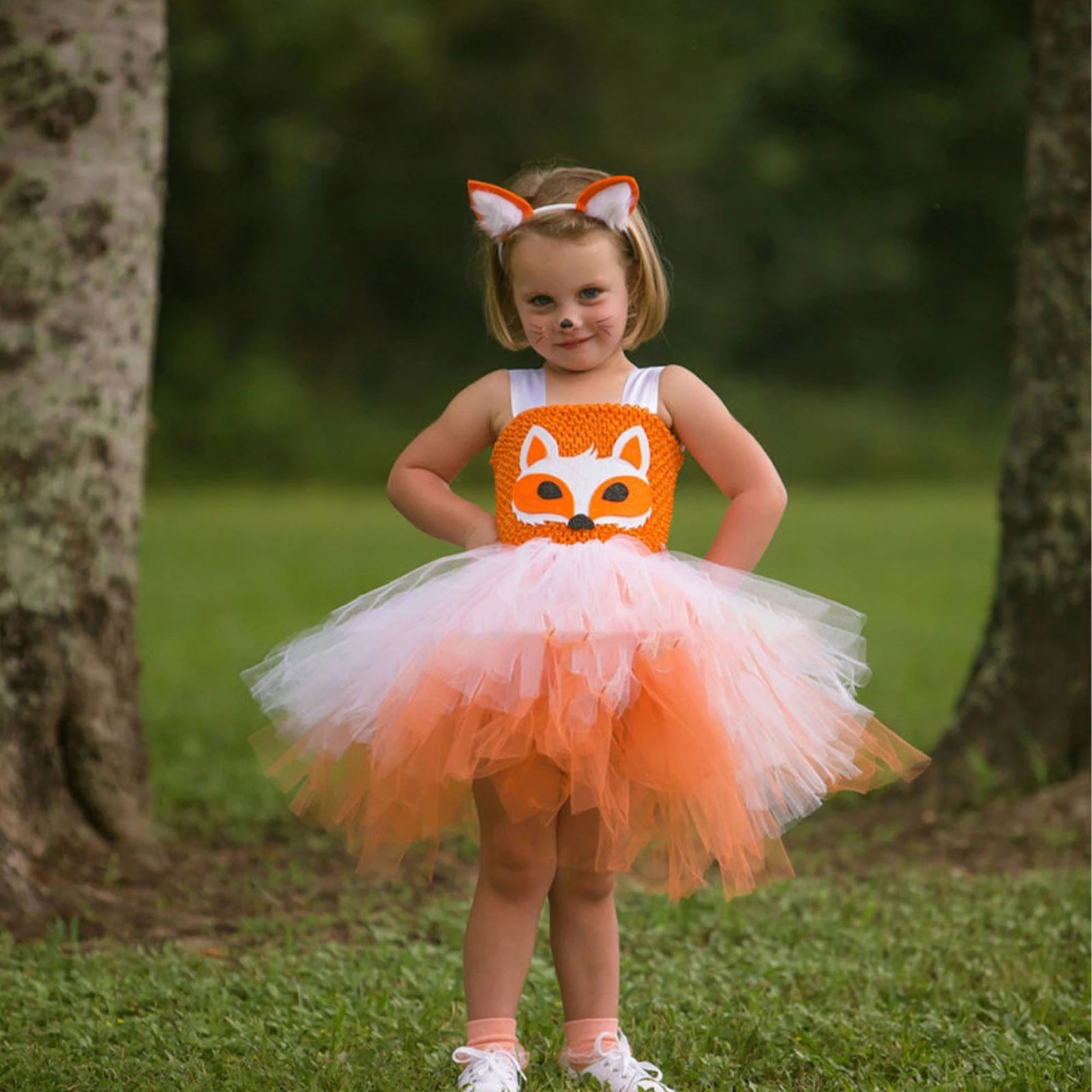 Tierkleid Fuchs Süßes Mädchen Gaze Rock Tutu Kleid Halloween Thema Geburtstag Party Kostüm mit Blumen Stirnband Bühnenkleidung