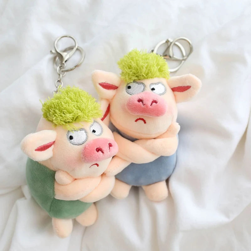 Entzückende Tier Schlüssel bund lustige grüne Haare Plüschtiere böse Schwein Puppe Anhänger Auto Rucksack Dekoration weiches Stofftier Geschenk
