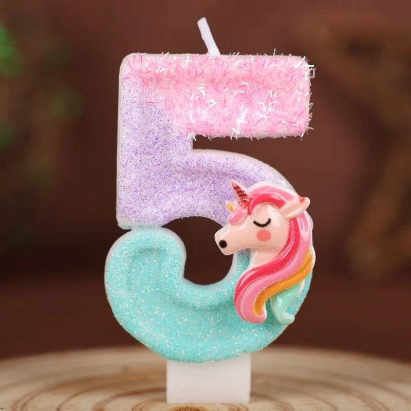 0-9 Zahlen Cartoon Einhorn Digitale Kerzen für Kinder Geburtstag Party Festival Kuchen Dekoration Atmosphäre Requisiten Lustige Themenkerze