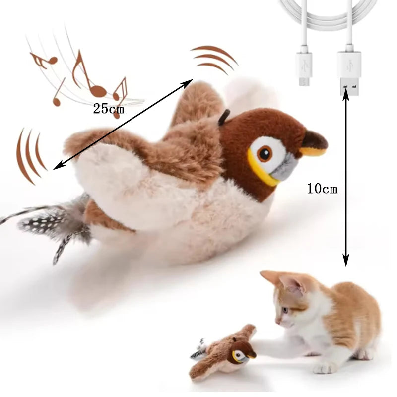 Wiederaufladbarer Plüschvogel mit Bewegung für Katzen