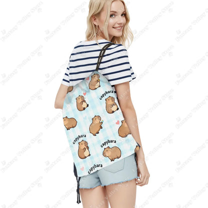 Cute Animal Capybara Graphic Pattern Drawstring Bags Women Outdoor Storage Bags for Travel Backpack Shoes Holder Bookbag Petoria Store