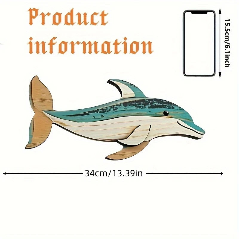 1pcs Wooden Retro Whale Dolphin Wall Decoration 2D Flat Print Exquisite Marine Animal Wooden Pendant Interior Design Decoration Petoria Store