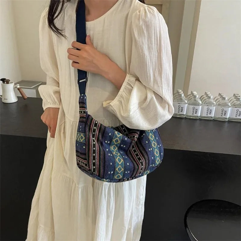 Crossbody Bags Tribal Style Shoulder Bag, Foldable Crossbody Striped Pattern, Flag Theme Hand Washable Edge Painted Lining Petoria Store