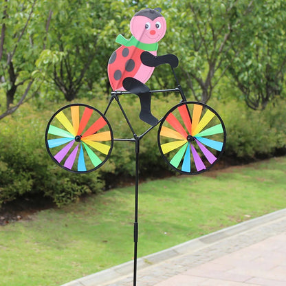 Cute 3D Animal on Bike Windmill Yard Art Whirly Garden Stakes Decorations for Holiday Garden Decoration Petoria Store