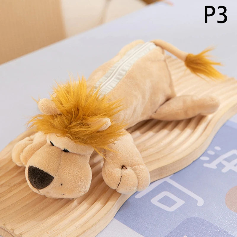 Cartoon Tier Elefant Löwe Plüsch Stift Fall für Kind Schule Saison große Kapazität liefert Briefpapier Aufbewahrung tasche für Kind Geschenk
