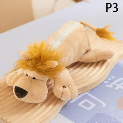 Cream plush lion pencil case with soft material, zipper closure, 30cm length, ideal for kids&