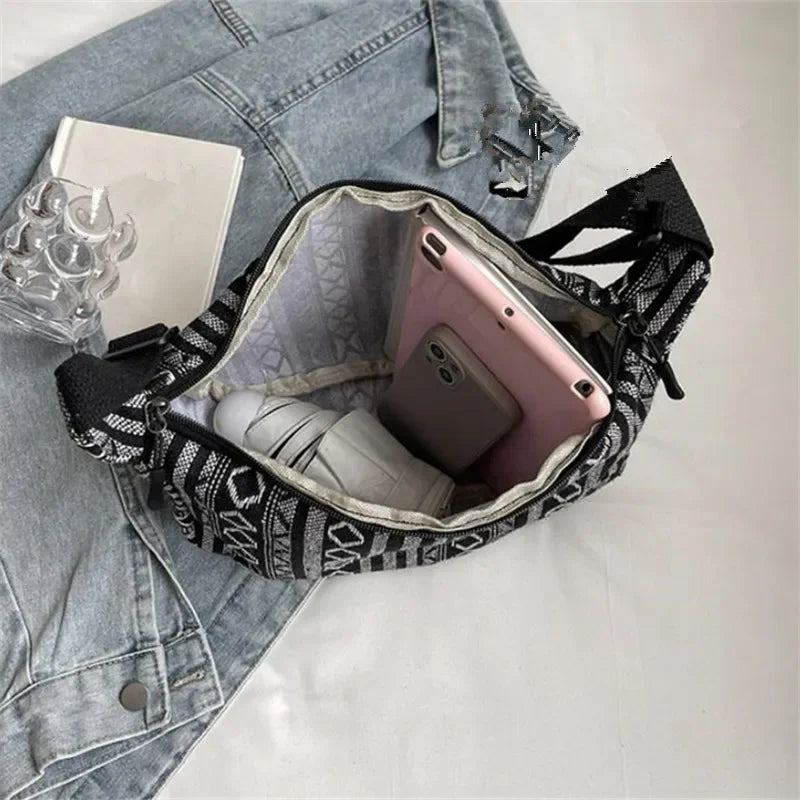 Crossbody Bags Tribal Style Shoulder Bag, Foldable Crossbody Striped Pattern, Flag Theme Hand Washable Edge Painted Lining Petoria Store