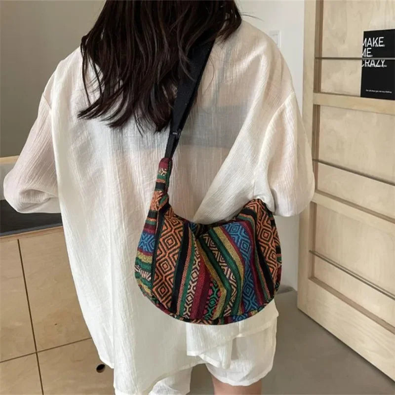 Crossbody Bags Tribal Style Shoulder Bag, Foldable Crossbody Striped Pattern, Flag Theme Hand Washable Edge Painted Lining Petoria Store