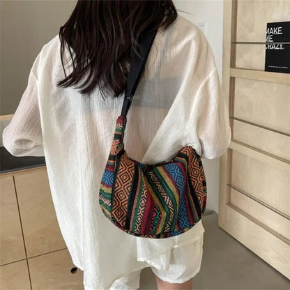 Crossbody Bags Tribal Style Shoulder Bag, Foldable Crossbody Striped Pattern, Flag Theme Hand Washable Edge Painted Lining Petoria Store