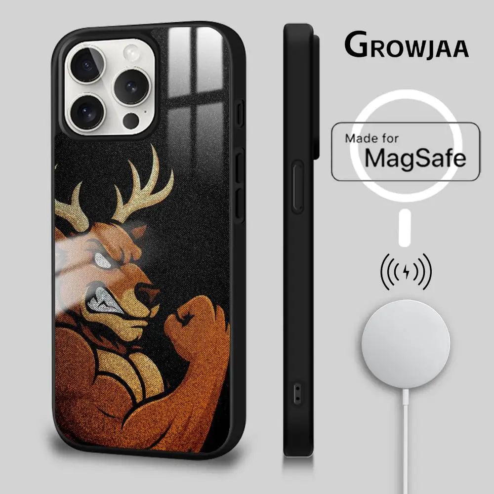 Lustige Tiere Elch Nashorn Handyhülle für iPhone 16 15 14 13 12 11 Pro Max Plus Mini Magsafe Spiegel Wireless Magnetic Cover