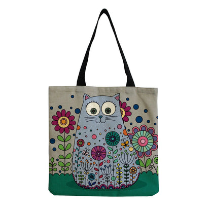 Cartoon Cute Dinosaur Printed Tote Linen Personality Girl Shoulder Bag Large Capacity Travel Storage Packs Women Shopping Bag Petoria Store