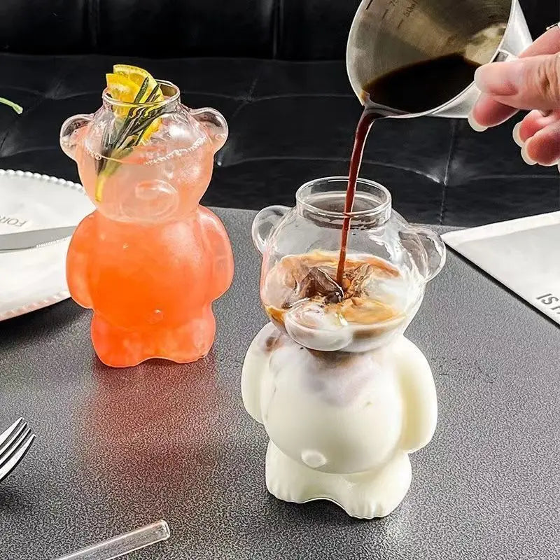 320 ml süße bärenförmige Kaffeetasse, Cartoon-Bär, GlassCup mit Strohhalm, transparente Tasse, Geburtstag, Weihnachten, Geschenk für Frauen, Kinder, Freunde