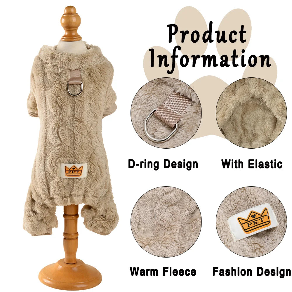 Haustier-Hundekleidung, gemütlicher weicher Fleece-Overall für Welpen und Katzen, für kleine und mittelgroße Hunde, Katzen, warme Winterkleidung mit Elastizität, Yorkshire-Mops