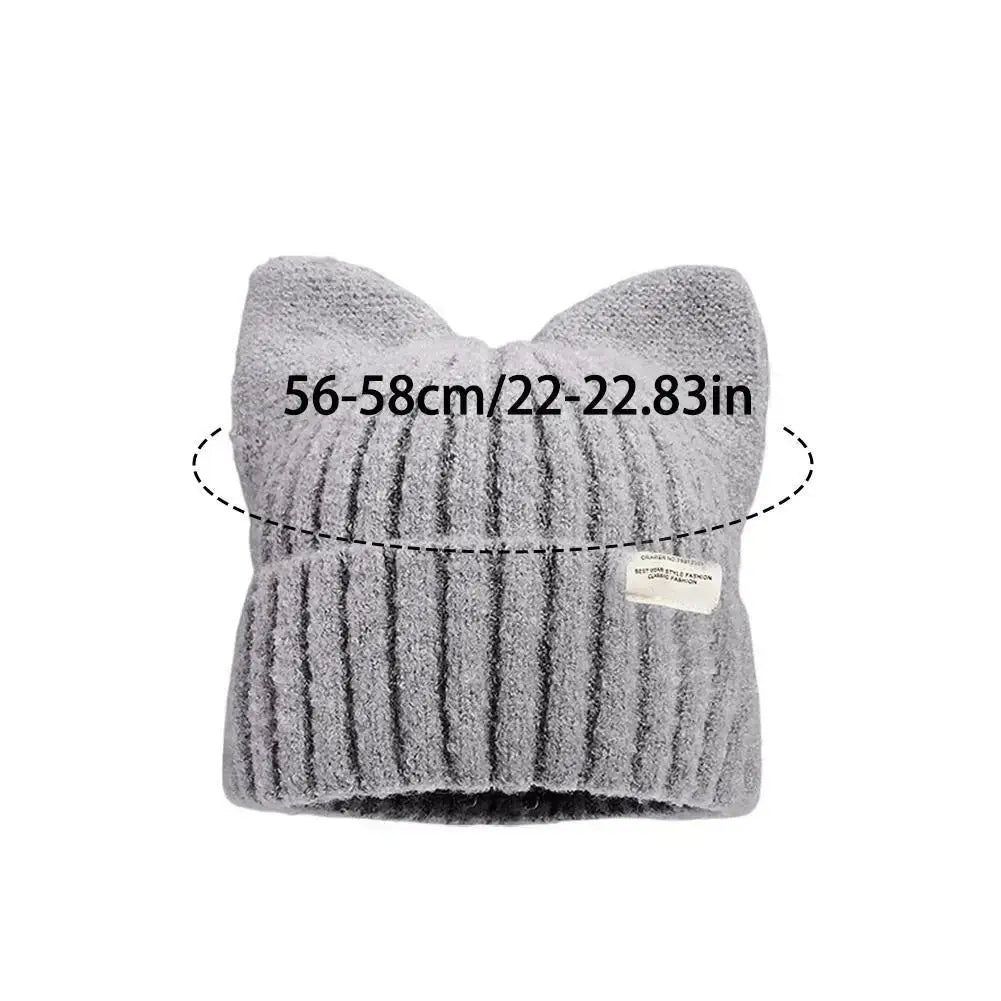 Katzenohren Beanie in grau, warme Damen Strickmütze mit Katzenohren, Größenangabe 56-58cm/22-22.83in.