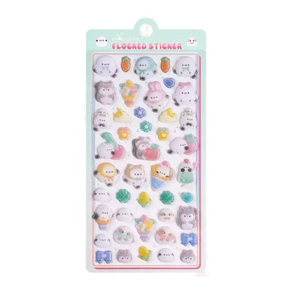 Close-up of a sheet of Petoria® Puffy animal stickers featuring cute bears, pandas, and other animals in pastel colors, ideal for decorating projects.