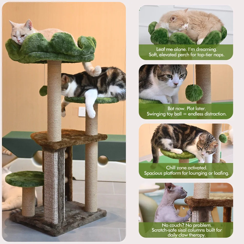 Medium Cat Tree: Green Staircase Multi-Tier Cat Tower with Scratching Post and Cozy Perch Cat Climbing Frame Petoria Store