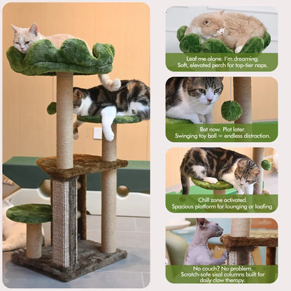 Medium Cat Tree: Green Staircase Multi-Tier Cat Tower with Scratching Post and Cozy Perch Cat Climbing Frame Petoria Store