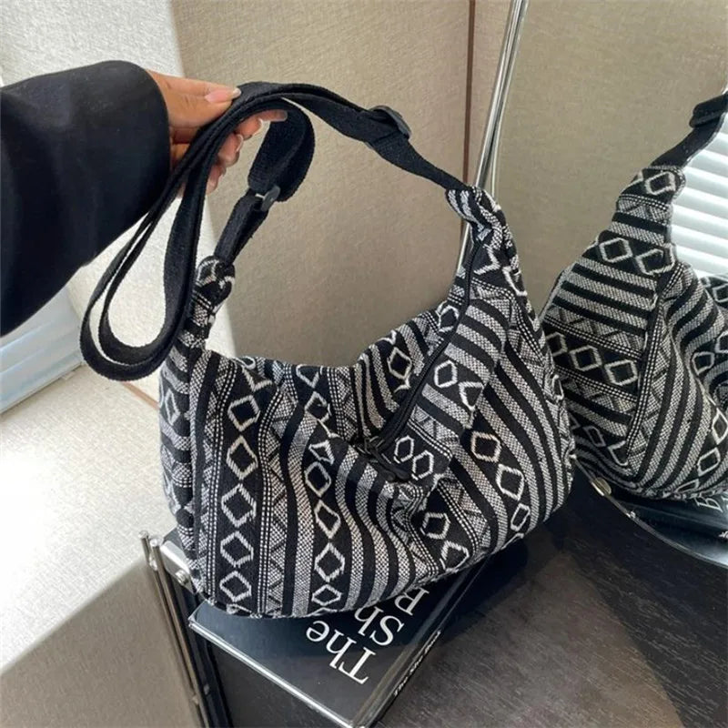 Crossbody Bags Tribal Style Shoulder Bag, Foldable Crossbody Striped Pattern, Flag Theme Hand Washable Edge Painted Lining Petoria Store