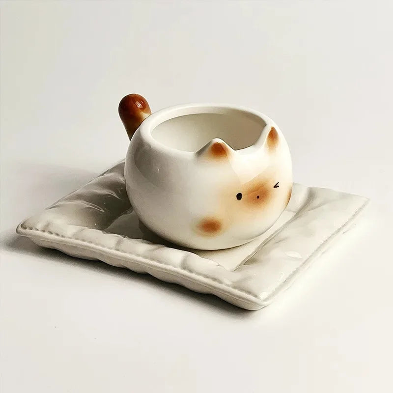 Keramiktasse, niedliche Katzenform, unterglasurfarben, Cartoon, siamesische Katze, Kaffeetassen, Zuhause, Frühstück, Milch, Kaffeetasse, Geburtstagsgeschenk, Tasse