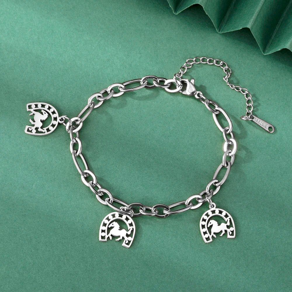 Dawapara Glücks-Hufeisen-Armband, Edelstahl, Hufeisen-Charm-Armband für Männer und Frauen, Reitgeschenke für Pferdeliebhaber