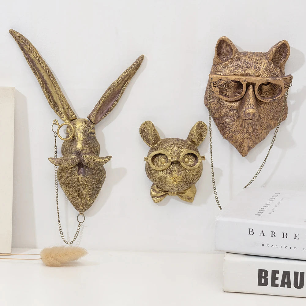 Decor Wall Art Decor Deer Head Wall Hanging Home Decor Bronzed Resin Animal Hanging Sculpture Animal Head Wall Hanging Ornaments Petoria Store