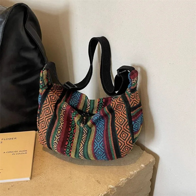 Crossbody Bags Tribal Style Shoulder Bag, Foldable Crossbody Striped Pattern, Flag Theme Hand Washable Edge Painted Lining Petoria Store