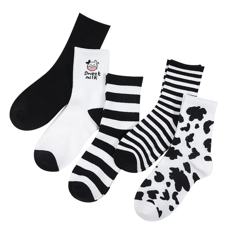 Niedliche Socken mit Kuhmuster für Damen, weiß, schwarz, lustige Cartoon-Tiere, Socken für Mädchen im Angebot, modisch, lässig, Streetwear, Skateboard