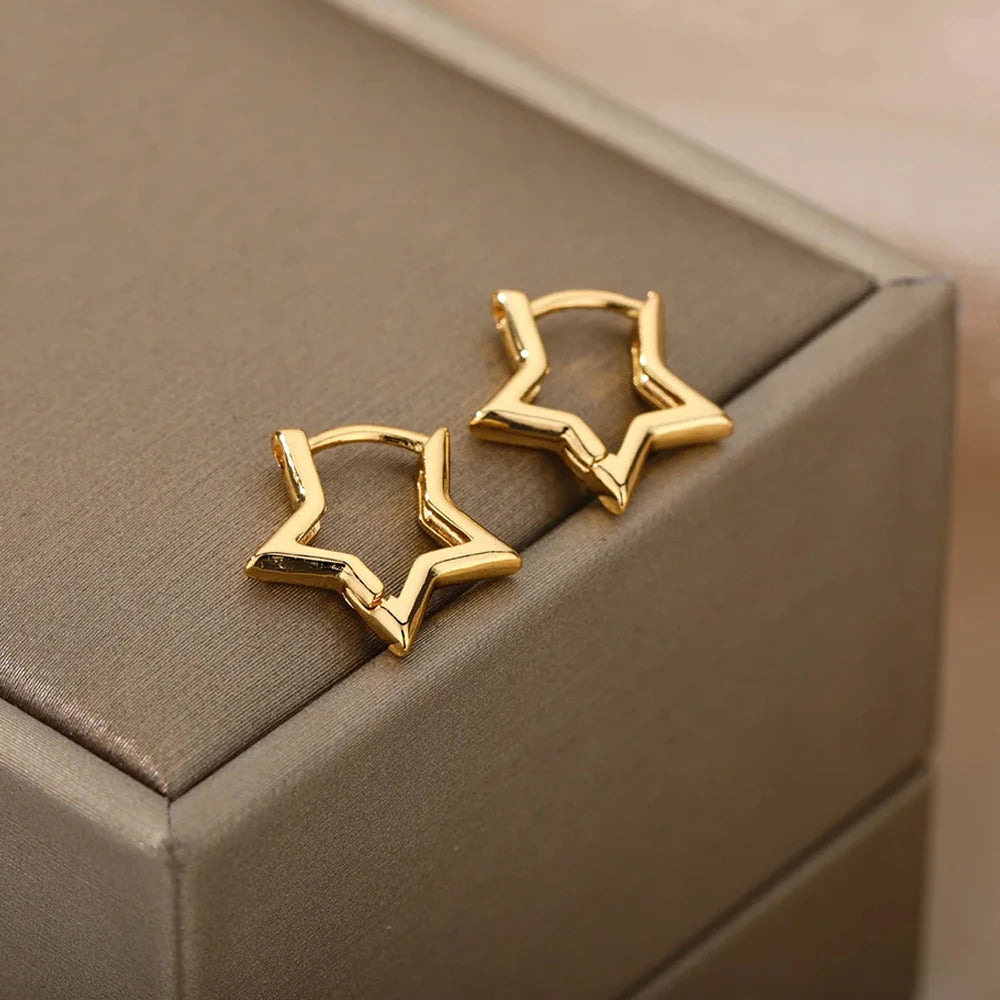 Herz Edelstahl Ohrringe für Frauen Zirkon Gold Farbe Creolen Ästhetische Wasserdichte Ohr Piercing Schmuck Zubehör