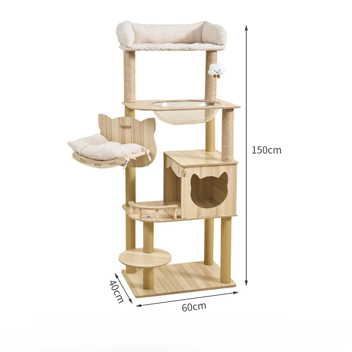 Tall Wooden Cat Tree Tower with Cat Condo &amp; Plush Top Perch for Indoor Cats Petoria Store