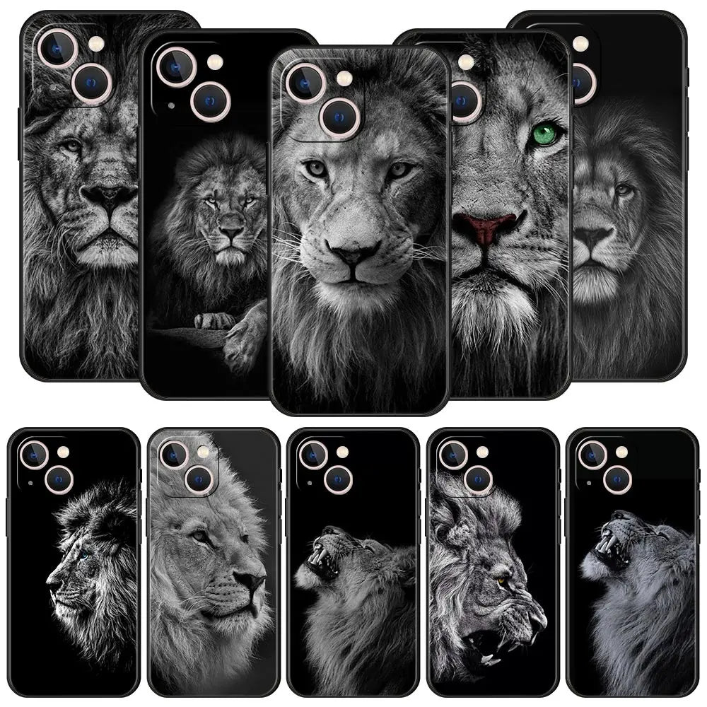 Löwe Wilde Tiere Luxus Handyhülle für iPhone 13 15 14 12 Mini 11 Pro MAX XR X SE XS 7 8 Plus Silikon Schwarz Schutzhülle