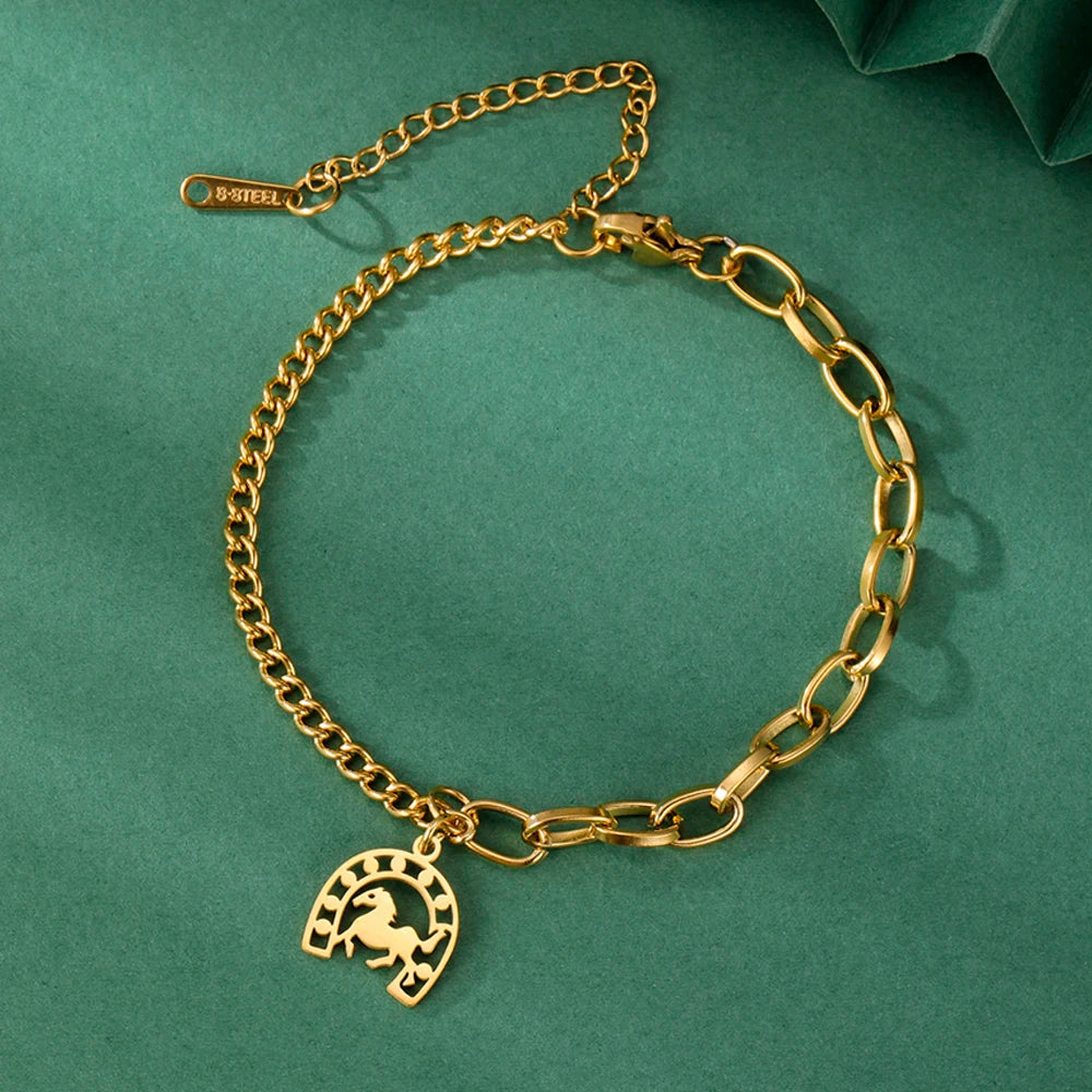 Dawapara Glücks-Hufeisen-Armband, Edelstahl, Hufeisen-Charm-Armband für Männer und Frauen, Reitgeschenke für Pferdeliebhaber