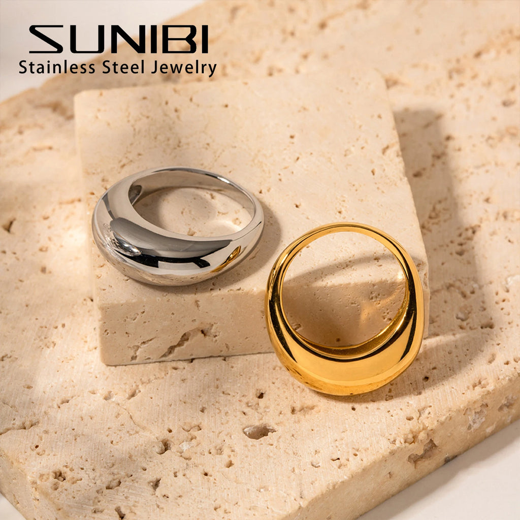 SUNIBI Modische einfache Edelstahlringe für Frauen, Bogenringe, Schmuck, Paar, Jahrestag, geometrischer Ring, Größe 5, 6, 7, 8, Schmuck