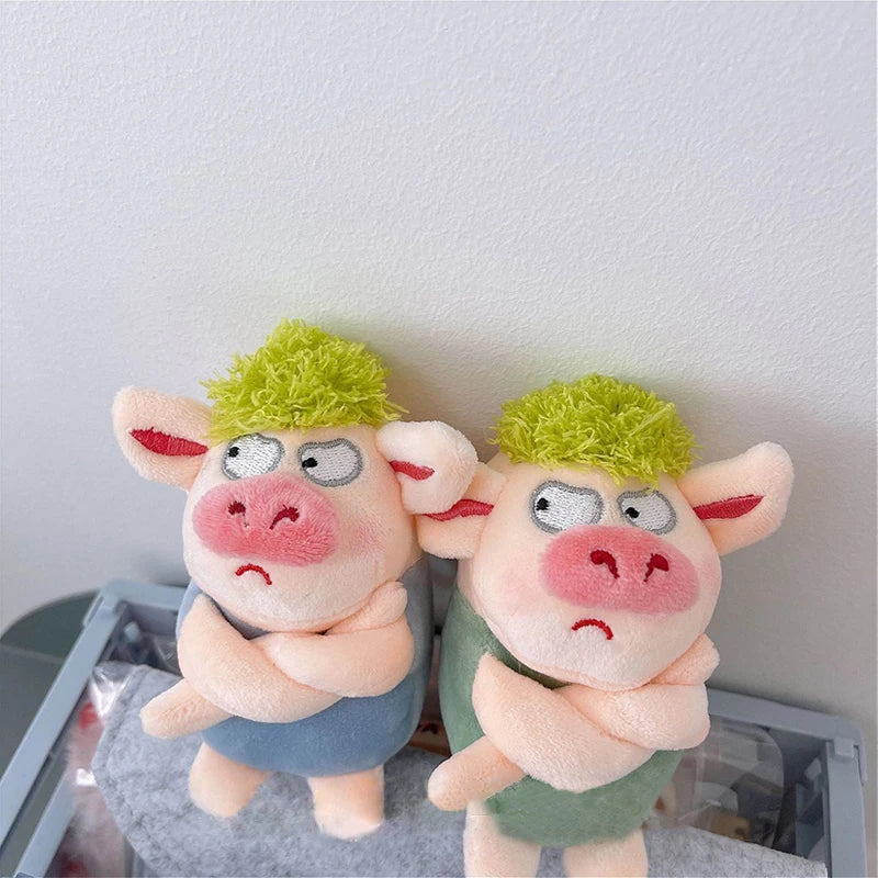 Entzückende Tier Schlüssel bund lustige grüne Haare Plüschtiere böse Schwein Puppe Anhänger Auto Rucksack Dekoration weiches Stofftier Geschenk