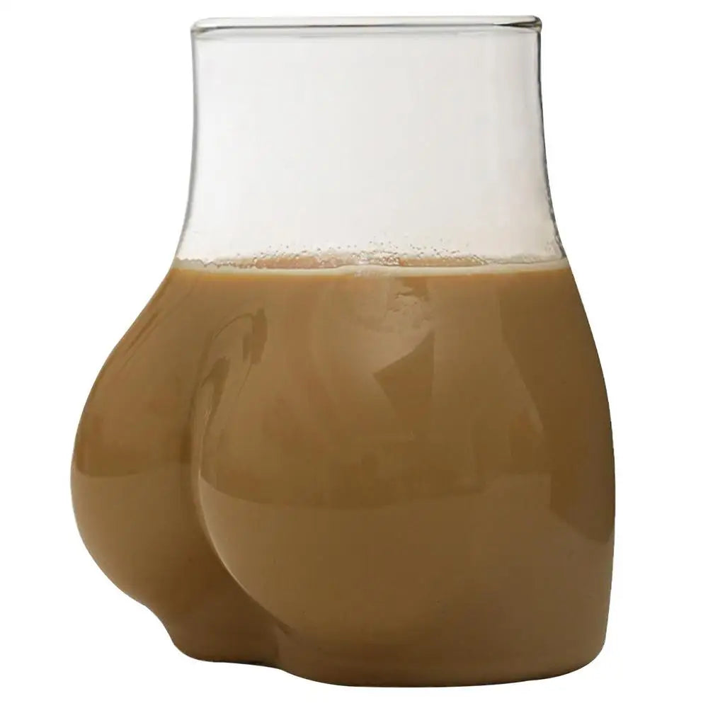 Gesäßförmige Tasse, 450 ml, transparentes Borosilikatglas, Kaffeetasse, tragbare Glastasse für Wasser, Milch, Kaffee, Kakao, lustiges Trinken