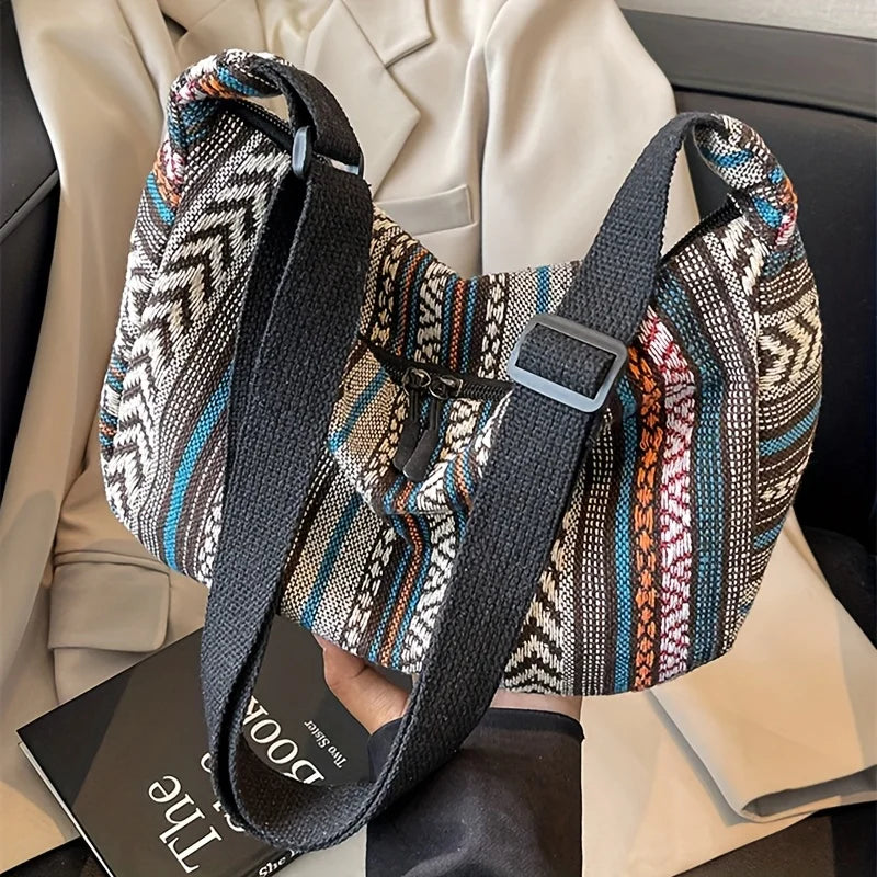 Crossbody Bags Tribal Style Shoulder Bag, Foldable Crossbody Striped Pattern, Flag Theme Hand Washable Edge Painted Lining Petoria Store