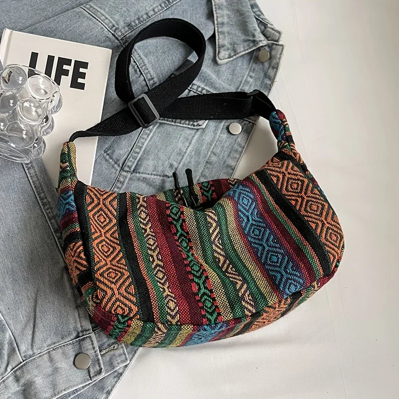 Crossbody Bags Tribal Style Shoulder Bag, Foldable Crossbody Striped Pattern, Flag Theme Hand Washable Edge Painted Lining Petoria Store