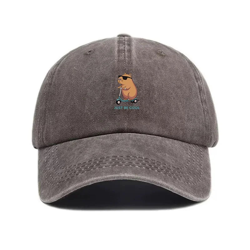 Capybara Cartoon Baseballkappe aus gewaschener Baumwolle für Männer und Frauen, bestickt, Unisex, weiche Hüte, Vintage, lustige Tiermütze, niedliche modische Kappen