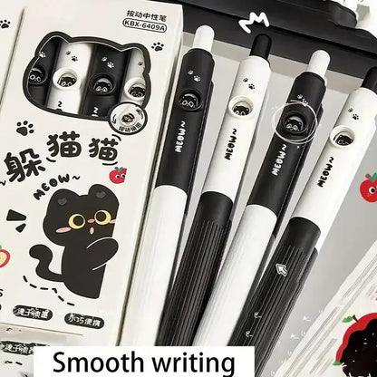Gelstifte Katzenmotiv Set 4er mit glatter Schrift für präzises Schreiben. Niedliche Katzen-Designs und 0,5-mm-Spitze.