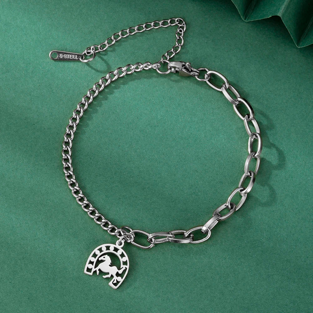 Dawapara Glücks-Hufeisen-Armband, Edelstahl, Hufeisen-Charm-Armband für Männer und Frauen, Reitgeschenke für Pferdeliebhaber