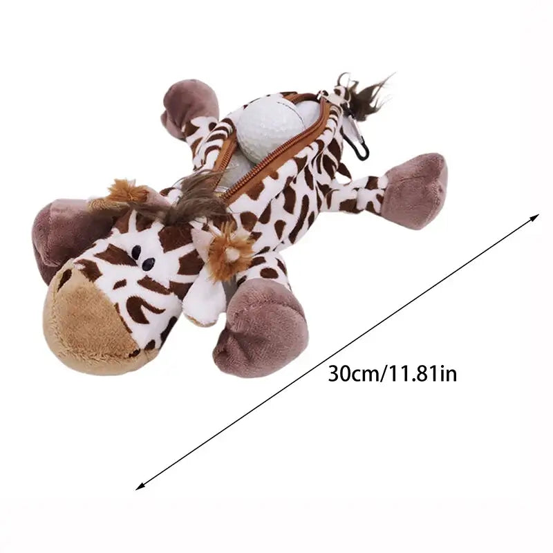 Giraffe plush pencil case with soft fabric, brown and white animal print, 30cm long, ideal for school supplies and stationery storage.