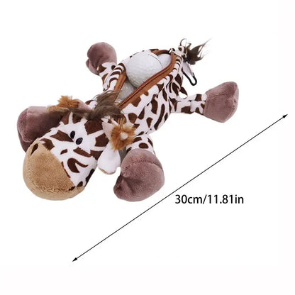 Giraffe plush pencil case with soft fabric, brown and white animal print, 30cm long, ideal for school supplies and stationery storage.