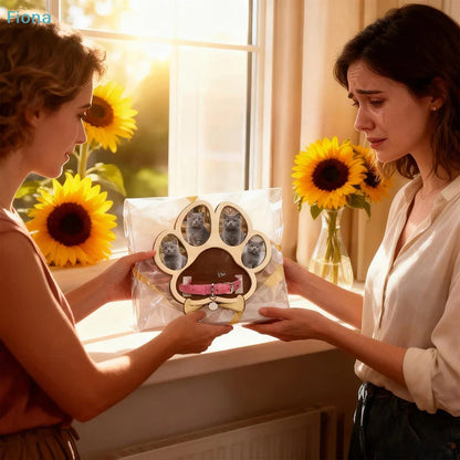 ♤Paw-Shaped Pet Photo Frame - Wooden Multi-Photo Display with Collar Holder for Cat/Dog Lovers Petoria Store