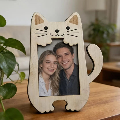Cute Animal Shaped Wooden Photo Frame Cat Bear Design Desktop Picture Frame Home  Photo Display Ornament Housewarming Birthday Petoria Store