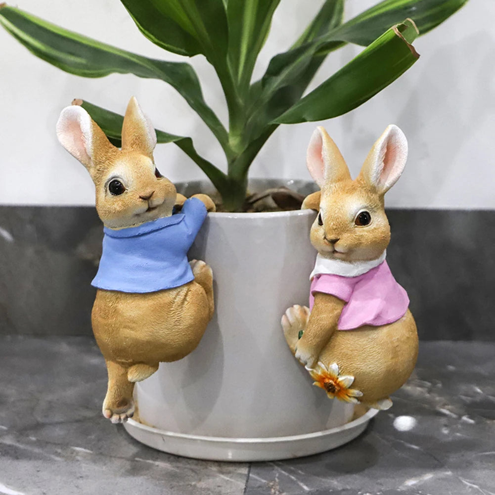 Cute Rabbit Figurine Decoration Garden Supplies Resin Flower Pot Pendant Craft Handicraft  Gifts for Garden Flowers Pot Petoria Store