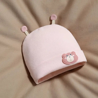 Pink baby beanie with bear design, soft fleece material, with bear ears, cute accessory for newborns, SKU: 14:29