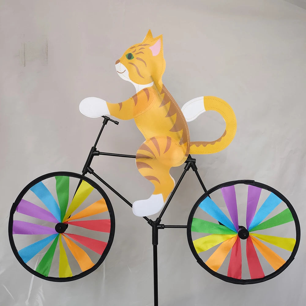 Animal Riding Three-dimensional Cartoon Modelling Windmill Creative Bicycle Wind Spinners Standing Pole Garden Yard Decoration Petoria Store