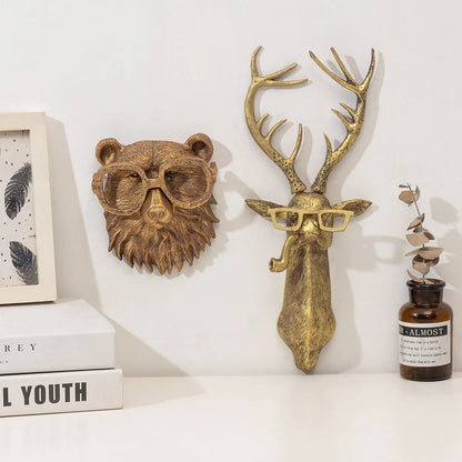 Decor Wall Art Decor Deer Head Wall Hanging Home Decor Bronzed Resin Animal Hanging Sculpture Animal Head Wall Hanging Ornaments Petoria Store