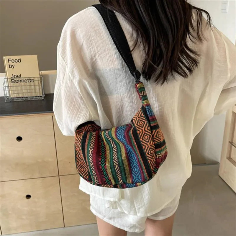 Crossbody Bags Tribal Style Shoulder Bag, Foldable Crossbody Striped Pattern, Flag Theme Hand Washable Edge Painted Lining Petoria Store