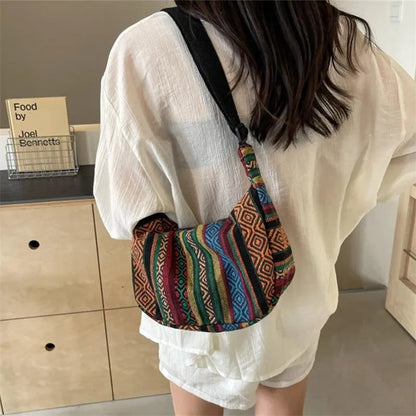 Crossbody Bags Tribal Style Shoulder Bag, Foldable Crossbody Striped Pattern, Flag Theme Hand Washable Edge Painted Lining Petoria Store